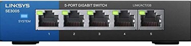 Linksys SE3005 5Port Gigabit Ethernet Unmanaged Switch Computer Network AutoSensing Ports Maximize Data Flow for up to 1000 Mbps Black Blue