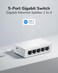 Cudy GS105U 5 Port Gigabit Ethernet Switch with USBC Power Jack Desktop Ethernet Splitter Plastic Case Unshielded Switch Plug Play Fanless Unmanaged