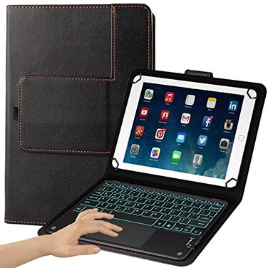 eoso TouchPad Keyboard case for 99710110210510911 Tablets2in1 Bluetooth Wireless Keyboard with Touchpad7 Colors Backlit Leather Folio CoverBlack