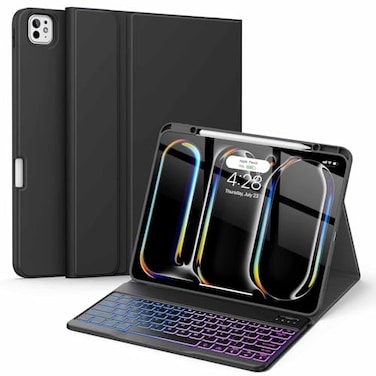 Soke Keyboard Case for iPad Pro 13 Inch M5 2025M4 2024 7Color Backlit Detachable Bluetooth Keyboard Folio Stand TPU Back Cover with Pencil Holder for iPad Pro 13 Black New