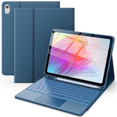CHESONA for iPad 10th Generation Case with Keyboard 7 Color Backlight MultiTouch Trackpad Flip Stand Case with Pencil Holder 2 Wireless Channels for iPad A16 11th10th Gen 20252022 Steel Blue