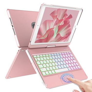 COO Touch Keyboard Case for iPad 102 9th 8th 7th Generation MultiTouch 10 Color Backlit Keys 360 Rotatable Pencil Holder for iPad Air 3rd Gen 105 2019 iPad Pro 105 2017 Rose Gold