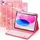 FUWANG for iPad A16 11th 10th Generation Case with Keyboard Backlit Detachable Keyboard Marble Folio Cover with Pencil Holder for iPad 11th Gen 11inch 2025 10th Generation 109 Inch 2022 Pink