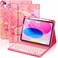 FUWANG for iPad A16 11th 10th Generation Case with Keyboard Backlit Detachable Keyboard Marble Folio Cover with Pencil Holder for iPad 11th Gen 11inch 2025 10th Generation 109 Inch 2022 Pink