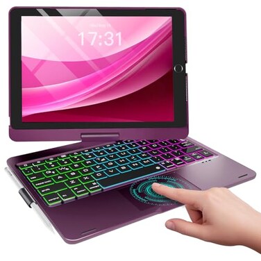 Baisla iPad 9th Generation Case with Keyboard 102 2021 360 Rotatable with Trackpad Rainbow Backlit iPad Keyboard case for 9th8th7th iPad Air 3 iPad Pro 105 Raspberry