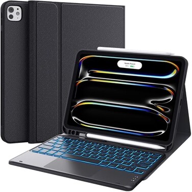 CHESONA Keyboard Case for iPad Pro 11 inch M42024M52025 Magnetic Detachable Keyboard with Backlit 2 Wireless Channels Touchpad Pencil Holder Black