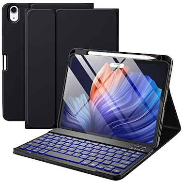 Harvopu Compatible for iPad Air 11inch 109Air 5th 4th Generation Case with Keyboard Backlit Detachable Folio Keyboard Cover with Pencil Holder for iPad Air 11 Inch M4M3M2 Air 5 Air 4 Black