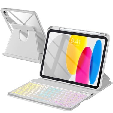 Kidopire Compatible with iPad 11th 10th Generation Case with Keyboard Detachable Wireless Keyboard Case for iPad A16 11inch 2025 109inch 2022 7 Colors Backlit 360 Rotatable Cover LightGray