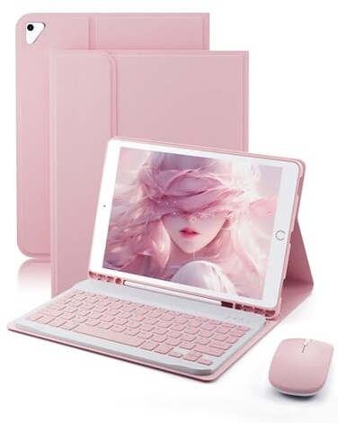 TUNKARMOR Keyboard Case for iPad 97 inch 6th 5th GenerationPro 97 Air 2 Air 1 Mouse and Detachable Keyboard for iPad Pro 97 Slim Case with Pen Holder Pink