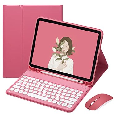 YEEHi Keyboard Case Mouse for iPad mini A17 ProiPad mini 6th Generation Color Cute Round Key Wireless Bluetooth Detachable Keyboard Cover with Pencil Holder Dark Pink
