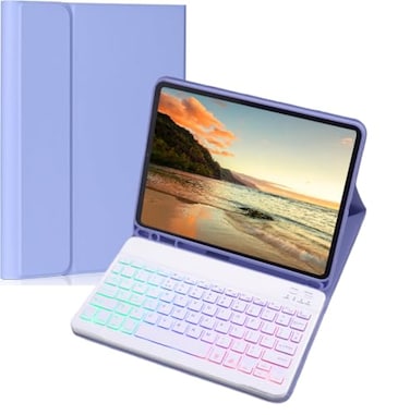 NUWONAYA Keyboard Case for iPad Air 13inch M4M3M2Pro 129 6th 5th 4th 3rd Gen Slim 7 Color Rainbow Backlight Detachable Magnetic Keyboard Cover with Pencil Holder Purple