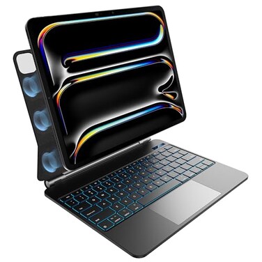 nimin Keyboard Case for iPad Pro 13 inch 2024 M4MultiTouch Trackpad Magnetic Attach 7Color Backlight Auto SleepWake Obsidian Black