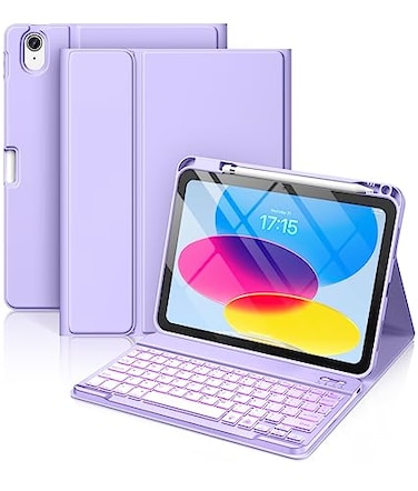 Hamile for iPad 11th 10th Generation Case with Keyboard 7 Colors Backlit Wireless Detachable Folio Keyboard Cover with Pencil Holder for iPad 11inch A16 2025 10th Gen 109 Inch 2022 Purple