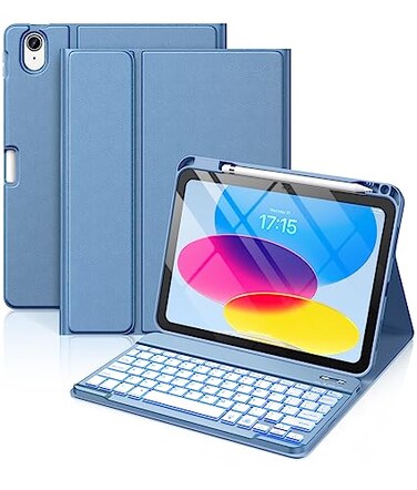 Hamile for iPad 11th 10th Generation Case with Keyboard 7 Colors Backlit Wireless Detachable Folio Keyboard Cover with Pencil Holder for iPad 11inch A16 2025 10th Gen 109 Inch 2022 Blue