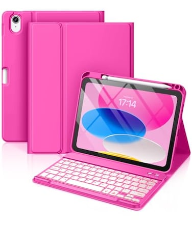 Hamile for iPad 11th 10th Generation Case with Keyboard 7 Colors Backlit Wireless Detachable Folio Keyboard Cover with Pencil Holder for iPad 11inch A16 2025 10th Gen 109 Inch 2022 Hot Pink