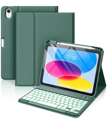 Hamile Keyboard Case for iPad 11th 10th Generation 7 Colors Backlit Wireless Detachable Folio Keyboard Cover with Pencil Holder for iPad 11inch A16 2025 10th Gen 109 Inch 2022 Midnight Green