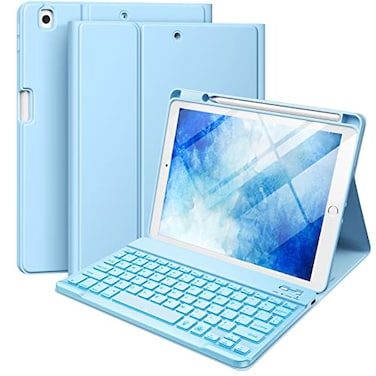 Hamile for iPad 9th8th7th Generation Case with Keyboard 102 Inch 7 Colors Backlit Wireless Detachable Folio Keyboard Cover with Pencil Holder for iPad Pro 105 iPad Air 3rd Gen Sky Blue
