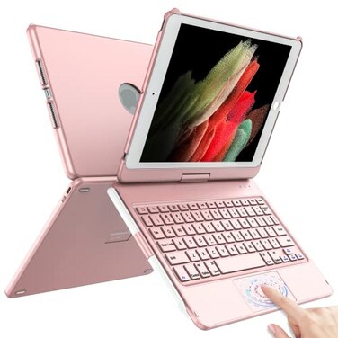 TQQ Touch for iPad 9th Generation Case with Keyboard 102 2021 MultiTouch Trackpad 360 Rotatable Protective Cover for iPad Keyboard 9th8th7th Gen with Pencil Holder Rose Gold
