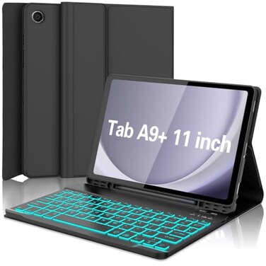 batecoya Keyboard Case for Galaxy Tab A9 Plus 5G 11 Inch 2023 SMX210X216X218 7 Color Backlit Detachable Tablet Keyboard Cover with S Pen Holder for Samsung Galaxy Tab A9 11 Black