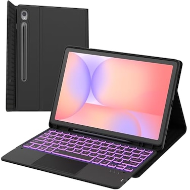 ROOFEI For Samsung Galaxy Tab S9 11 inch S9 FE 109 S10 FE 109 Case with Keyboard 7 Color Backlit Detachable Touchpad Tablet Cover Tab S10 FE S9 11S9 FE 2023 Keyboard Case with S Pen Holder Black