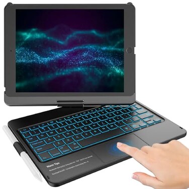 KBCASE Touchpad Keyboard Case for iPad 9th8th7th 102 inch Backlit Trackpad Keyboard 360Rotatable Case with Pencil Holder for iPad 9th8th7th Gen Black