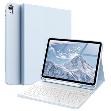 KVTVOU Keyboard Case for iPad A16 11th10th Generation 11109 Inch 20252022 with Pencil Holder Magnetic Detachable Wireless Bluetooth Keyboard Folio Keyboard Cover Thin Light Blue