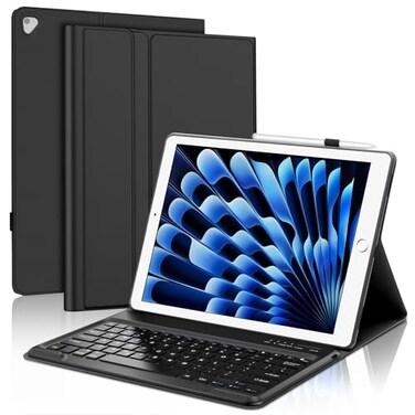 BORIYUAN Keyboard Case for iPad Pro 129 inch Old Model 2015 1st Gen 2017 2nd Gen Detachable Wireless Bluetooth Keyboard Folio Smart Cover for iPad Pro 129 2nd 1st Gen with Pencil Holder Black