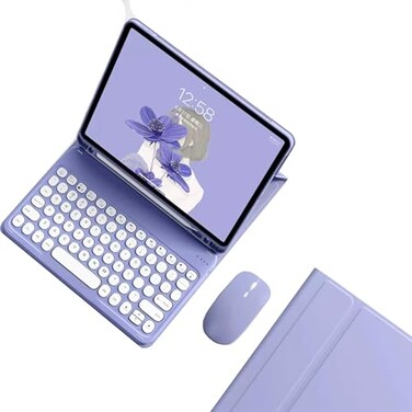 kaidisen Keyboard Case for Galaxy Tab S9 FE Tab S10 S9S8S7S7 FE 124 inch Case with Bluetooth Mouse and Detachable Candy Color Keyboard Cover Round KeyPurple