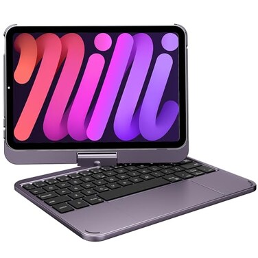 pekarejue Keyboard Case for Apple iPad mini 7th Gen A17 Pro iPad mini 6th Generation Compact Smart Rotatable Cover MultiTouch Trackpad RGB Backlight for Teens and Students Metallic Purple