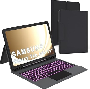 SNOODU Keyboard Case for Samsung Tab A11 PlusA9 Plus 11 7 Colors Backlit Trackpad Keyboard for 11inch Galaxy Tab A9 A11 Plus Smart Touch Wireless Keyboard Folio Book Cover with Pen Holder Kickstand