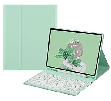 HENGHUI Color Keyboard for Galaxy Tab S8 124 2022 S7 FE 2021 S7 Plus 124 Inch Keyboard Case Cute Round Key Wireless Movable Keyboard Cover with S Pen Holder MintGreen