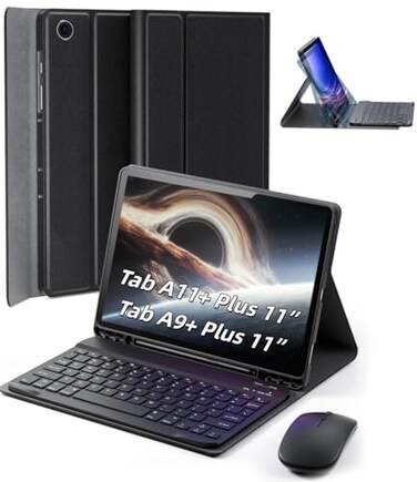 TUNKARMOR Case Keyboard for Samsung Galaxy Tab A9 A11 Plus 20232025 11 Inch Mouse and Detachable Magnetic Keyboard Slim Case with S Pen Holder Auto SleepWake Black