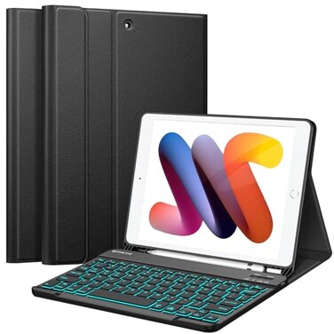FINTIE Backlit Keyboard Case for iPad 9th 8th 7th Generation 202120202019 102 Inch Soft TPU Back Cover with 7 Colors Backlight Magnetically Detachable Bluetooth Keyboard Black