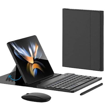 voppton for Samsung Galaxy Z Fold 7 6 5 Keyboard and Mouse Portable Mini 79 inch Bluetooth Keyboard with Leather Stand Case and Pen 4 in 1 Travel Set for Z Trifold Fold7 AccessoriesBlack