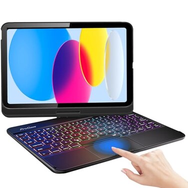 ProCase 360 Rotation iPad A16 11th 2025 iPad 10th Generation Keyboard Case with MultiTouch Trackpad 7 Color Backlit Touchpad Keyboard Case for 11th10th Gen 11109 inch Black