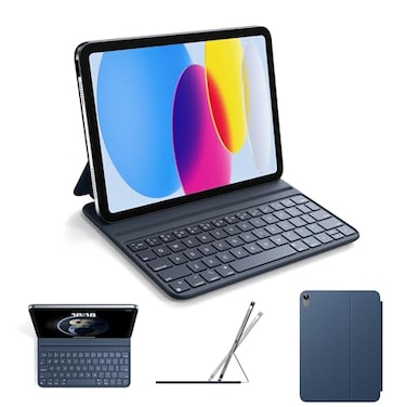 HOU Slim Bluetooth Keyboard Case for 2025 11thGen iPad A16 2022 10thGen iPad Smart Folio Magnetic Stand with 2 Ergonomic Tilt Angles Recyclable Synthetic Leather LongLife Battery Blue