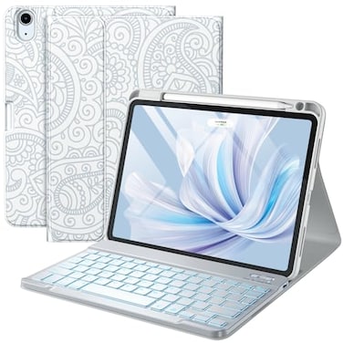 Harvopu Compatible for iPad Air 11inchAir 5th 4th Generation Case with Keyboard Backlit Detachable Folio Cover with Pencil Holder for iPad Air 11 Inch M4M3M2 Air 5 Air 4 Boho OffWhite