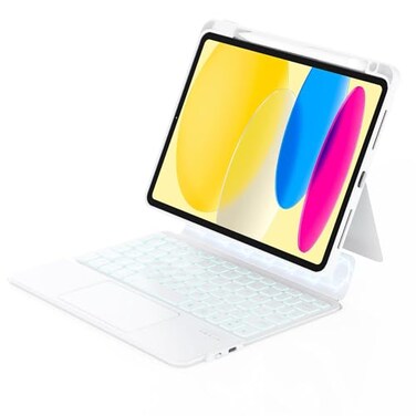 ZENLU iPad 10th 11th A16 2025 Generation Case with Keyboard Detachable Rugged Protective Case with 7Color Backlit Keyboard MultiTouch Trackpad Pencil Holder Vertical Kickstand White