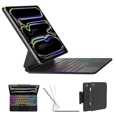 AUSDOM iPad Pro 13 inch Case with Keyboard M5 2025 M4 2024 iPad Pro 13 inch Case with EasySet Magnetic Stand MultiTouch Trackpad 11Color Backlight Keyboard Case with Pencil Holder Black