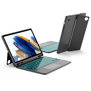 JUQITECH Trackpad Keyboard Case for SamsungGalaxyTab A8 105 2022 SMX200X205X207 Smart Tablet Protector Case Soft Cover Kickstand with Magnetic Detachable Wireless Backlit Touchpad Keyboard