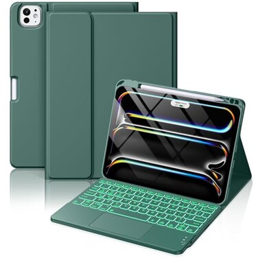 Hamile for iPad Pro 11inch Case with Keyboard M5M4 Magnetic Wireless Detachable Keyboard with MultiTouch Trackpad 7 Colors Backlit Stain Proof Folio Cover for Pro 11 Inch 2025 2024 Pine Green