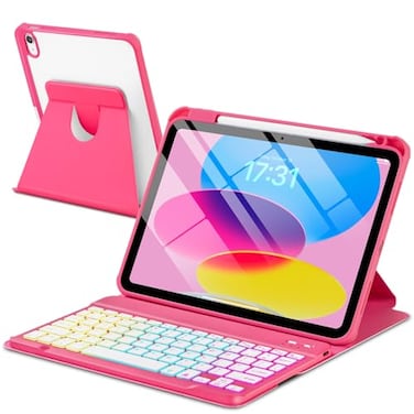 EAMPANG Case with Keyboard for iPad A16 11th 10th Generation 11109 inchRainbow Backlit Detachable Keypad Rotatable Magnetic Cover with Pencil Holder for iPad 11 2025 10 Gen 2022 Watermelon Red