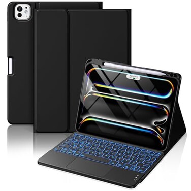 Hamile for iPad Pro 11inch Case with Keyboard M5M4 Magnetic Wireless Detachable Keyboard with MultiTouch Trackpad 7 Colors Backlit Stain Proof Folio Cover for Pro 11 Inch 2025 2024 Black