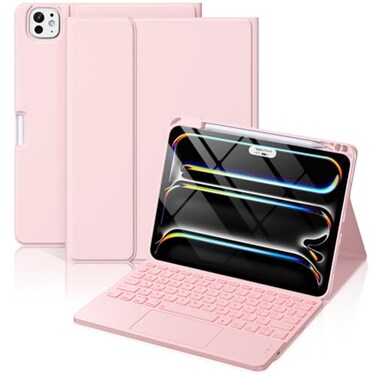 Hamile for iPad Pro 11inch Case with Keyboard M5M4 Magnetic Wireless Detachable Keyboard with MultiTouch Trackpad 7 Colors Backlit Stain Proof Folio Cover for Pro 11 Inch 2025 2024 Light Pink