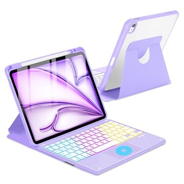 MePadKey Touchpad Keyboard Case for iPad Air 11 inch M3 2025M2 2024 7th6th Generation 360 Rotation Cover with Wireless Backlit Detachable Keypad for Air 109 5th 4th 4 5 6 7 Gen Purple