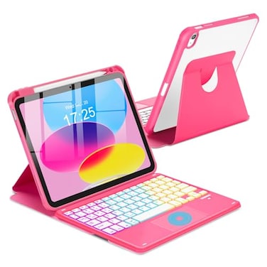 MePadKey Touchpad Keyboard Case for iPad A16 11th 10th Generation 360 Rotation Cover with Pencil Holder Wireless Backlit Detachable Keypad for iPad 11 inch 202510 Gen 109 2022 Watermelon Red