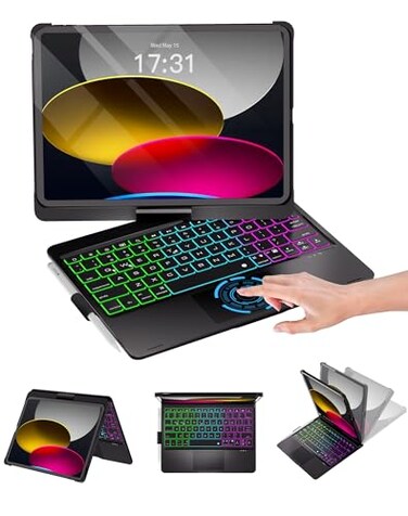 Baisla iPad 10th Generation Case with Keyboard 109 iPad 11th A16 iPad Air 11 M4M3M2 Multi Trackpad 360 Swivel Rainbow Backlit for iPad Air 5th4thiPad Pro 11 4th3rd2nd1st Black