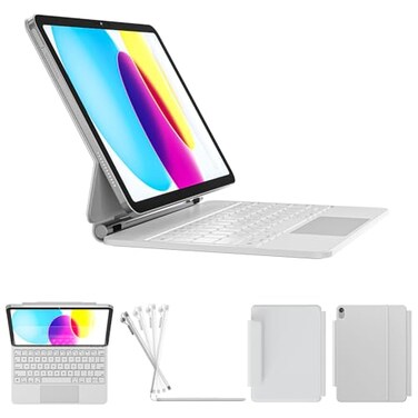 RAYMCRAFT for iPad 11thA16 202510th Generation Case with Keyboard Magic Keyboard 2022 Springy Backlit Keys StainResistant Surface MultiTouch Trackpad White