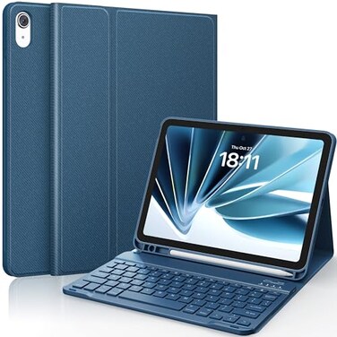 CHESONA Keyboard Case for iPad A16 11th10th Generation 20252022 Detachable Wireless Keyboard Stand Folio Keyboard Cover with Pencil Holder Thin Light Steel Blue
