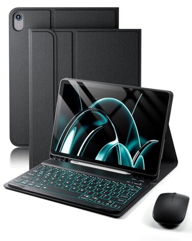 TUNKARMOR for iPad A16 11th 10th Generation Case with Backlit Keyboard 7 Color Change for iPad 10th Gen 2022 11th Gen 2025 A16 10911 inch Cover Builtin Pencil Holder with Mouse Black